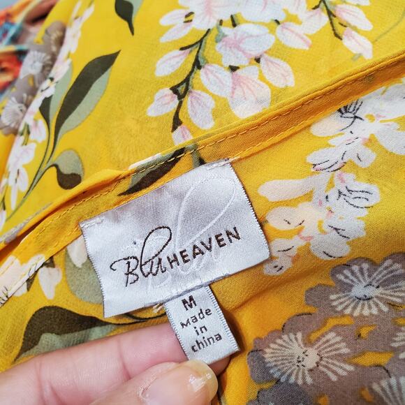 Blu Heaven Yellow Green Floral Long Flowy Kimono Medium - Picture 12 of 12